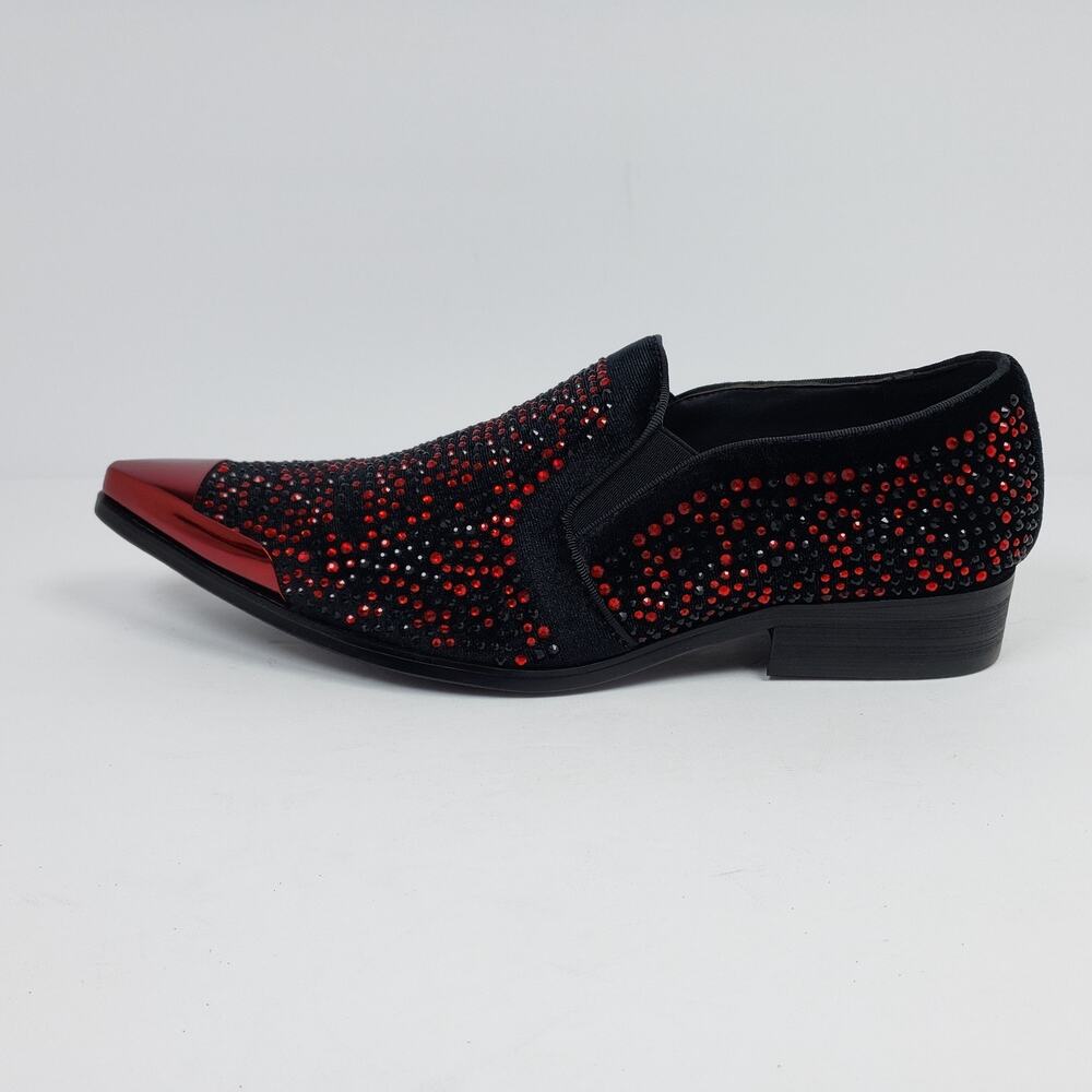 Bolano Desta Mens Sz 11 Black Red Fashion Rhinestone Slip On Dress Loafer Shoes - Picture 4 of 13